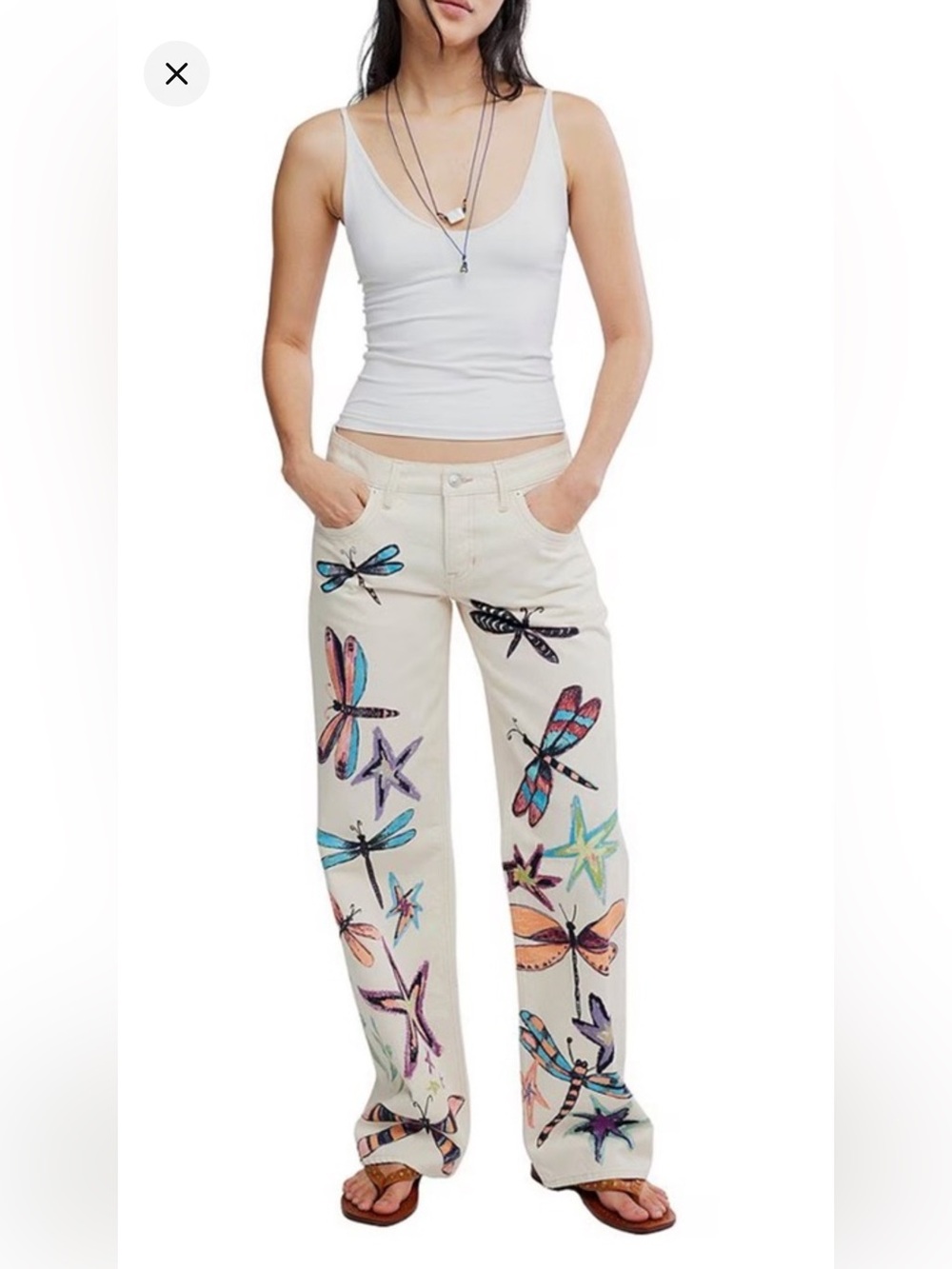 NWT🌷Free People We The Free Tennessee Dragonfly Printed Low Rise Denim Jeans - Picture 2 of 15